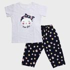 Girls Grey Cotton Casual Top and Capri Set, मिश्रित मध्यम ग्रे, small