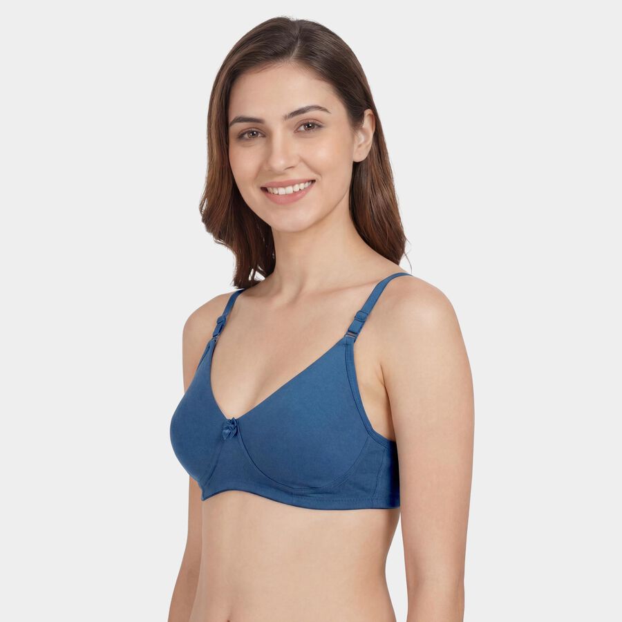 Women's Blue Cotton Padded Wire-Free T-Shirt Bra, Teal Blue, large