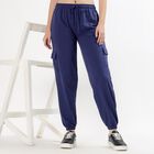 Women's Deep Navy Blue Relaxed Fit Cargo Track Pants, Navy Blue, small image number null