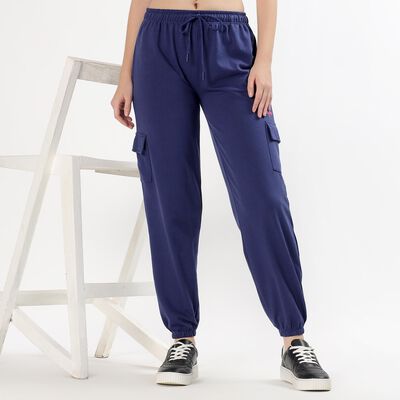 Women's Deep Navy Blue Relaxed Fit Cargo Track Pants