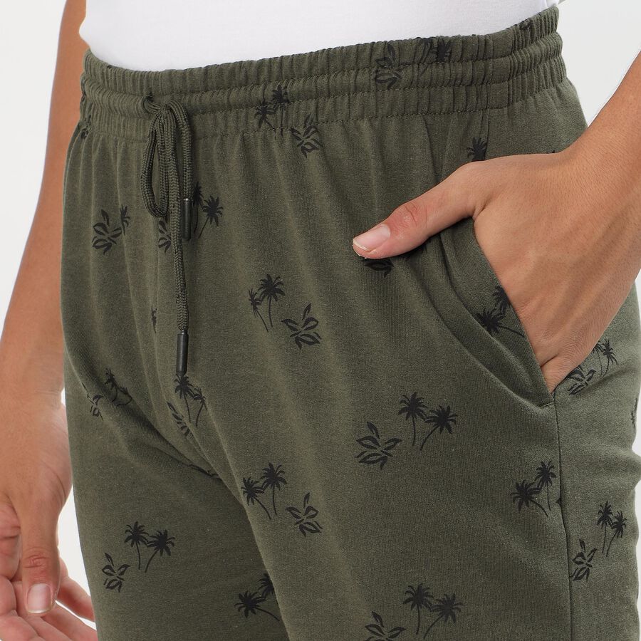 Men's Olive Green Printed Relaxed Fit Jamaican Shorts, Light Green, large image number null