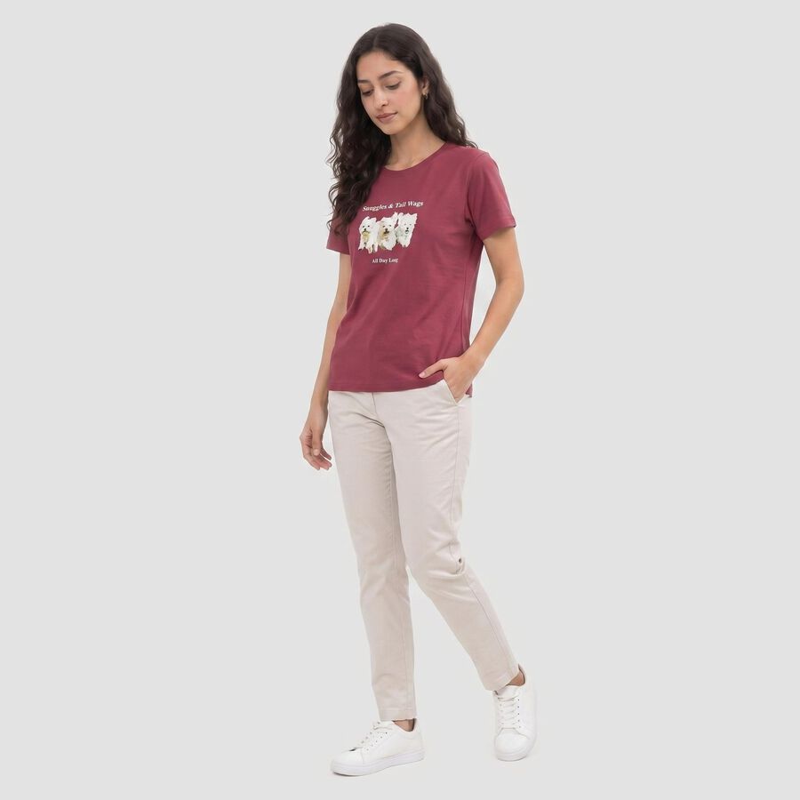 Women's Purple Cotton Round Neck Regular T-Shirt, बैंगनी, large