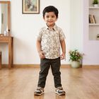 Boys' Beige Cotton Spread Collar Shirt, गहरा पीला, small