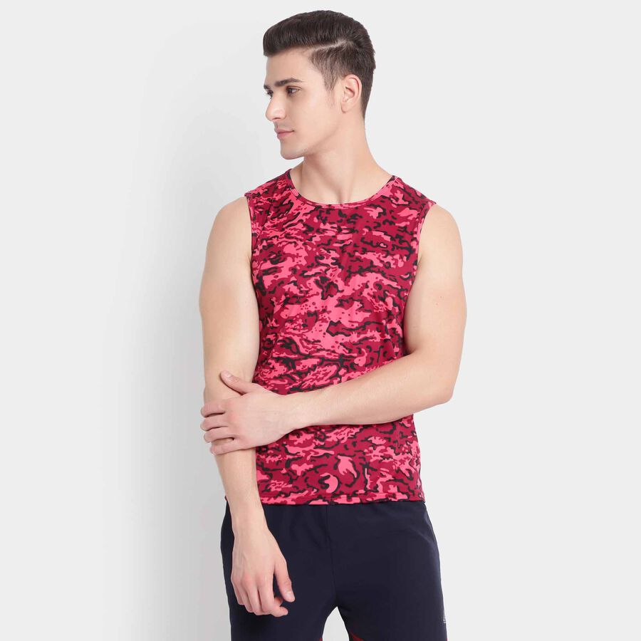 Printed Sleeveless T-Shirt, Maroon, large image number null