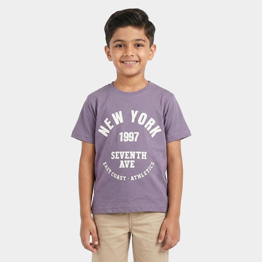 Boys Purple Crew Neck Regular Boys T-Shirt, लाइलेक, large