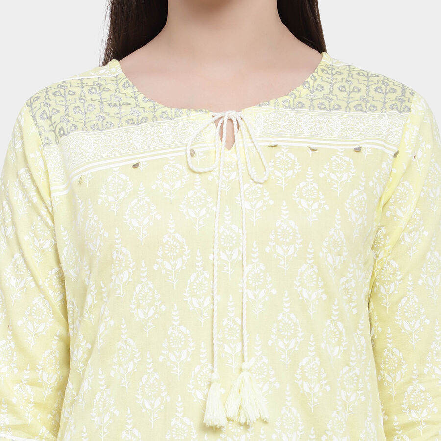 3/4th Sleeves Straight Kurti, Yellow, large image number null