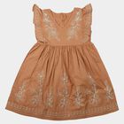 Girls' Brown Cotton V-Neck A-Line Dress, Brown, small