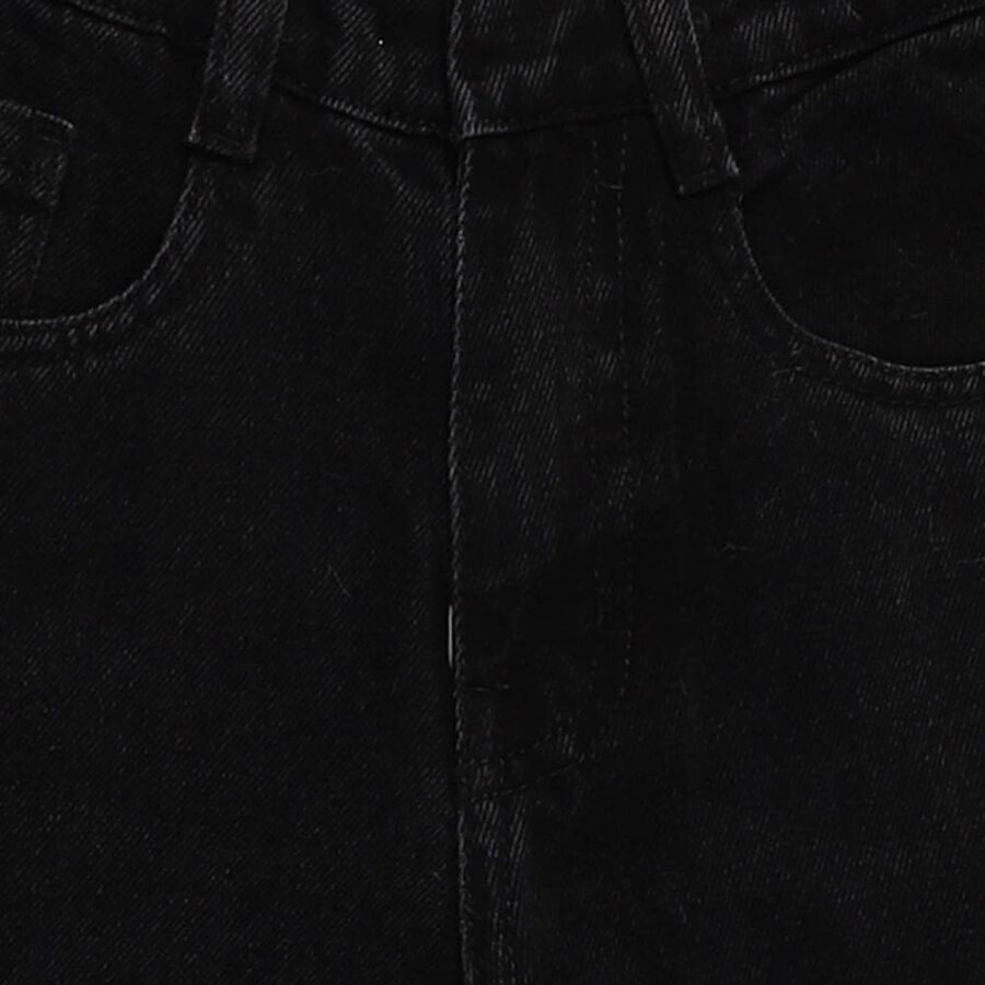 Girls' 100% Cotton Jeans, काला, large image number null