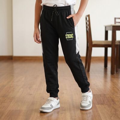 Boys' Black Graphic Print Cotton Blend Jogger Pyjama
