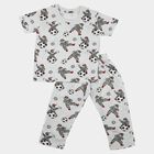 Boys Grey Cotton Round Neck Graphic Printed Night Suit, हल्का ग्रे, small