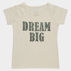 Girls' White Cotton Round Neck Slogan Printed T-Shirt, Off White, small