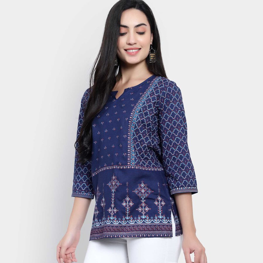 All Over Print Straight Kurti, Navy Blue, large image number null