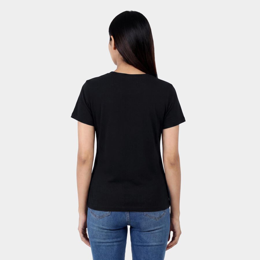 Ladies' Round Neck T-Shirt, काला, large