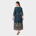 Women's Navy Blue Square Neck Embroidered Kurta, Navy Blue, small