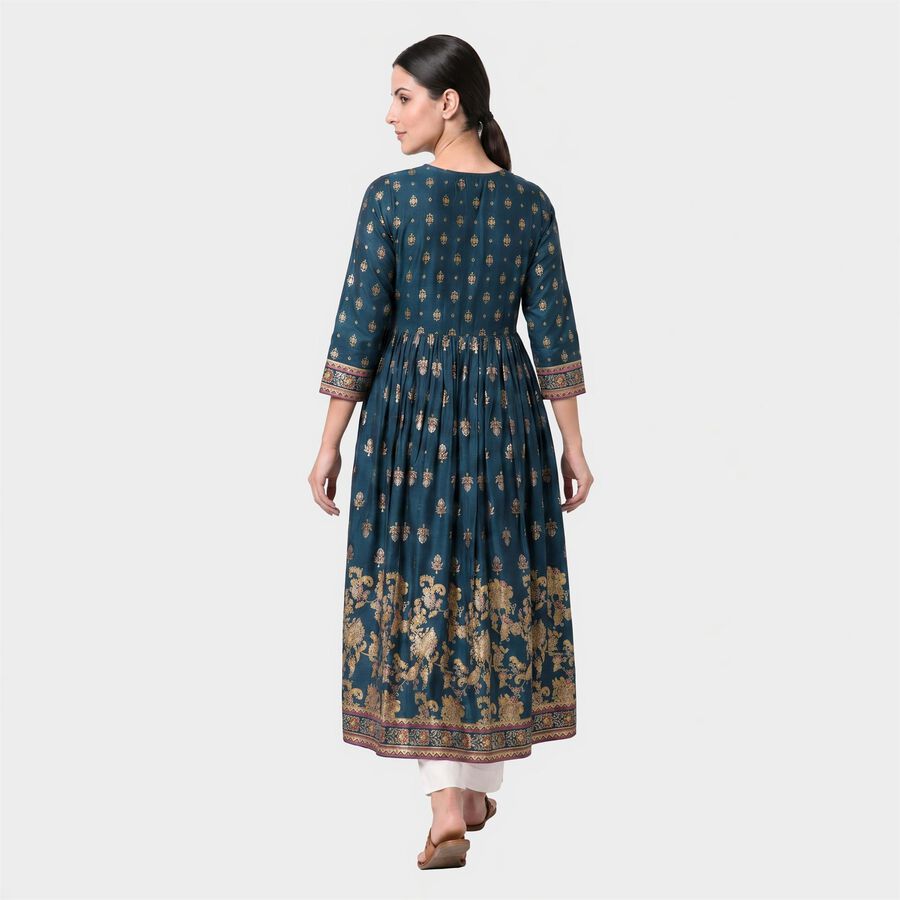 Women's Navy Blue Square Neck Embroidered Kurta, Navy Blue, large