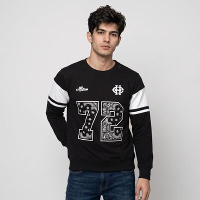Men's Black Crew Neck Graphic Print Sweatshirt