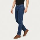 Men's Blue Slim Fit Washed Jeans, मध्यम नीला, small
