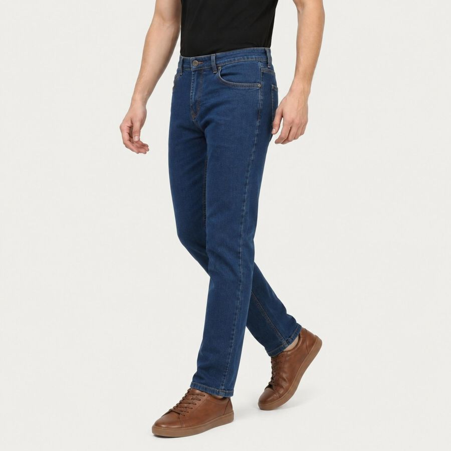 Men's Blue Slim Fit Washed Jeans, मध्यम नीला, large