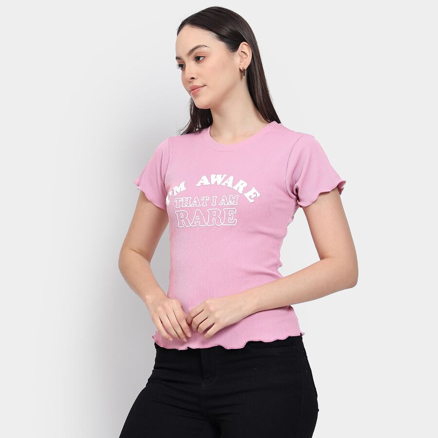 Ladies' Round Neck T-Shirt , Light Pink, large