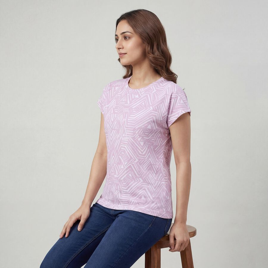 Women's Pink Round Neck Casual T-Shirt, गुलाबी, large