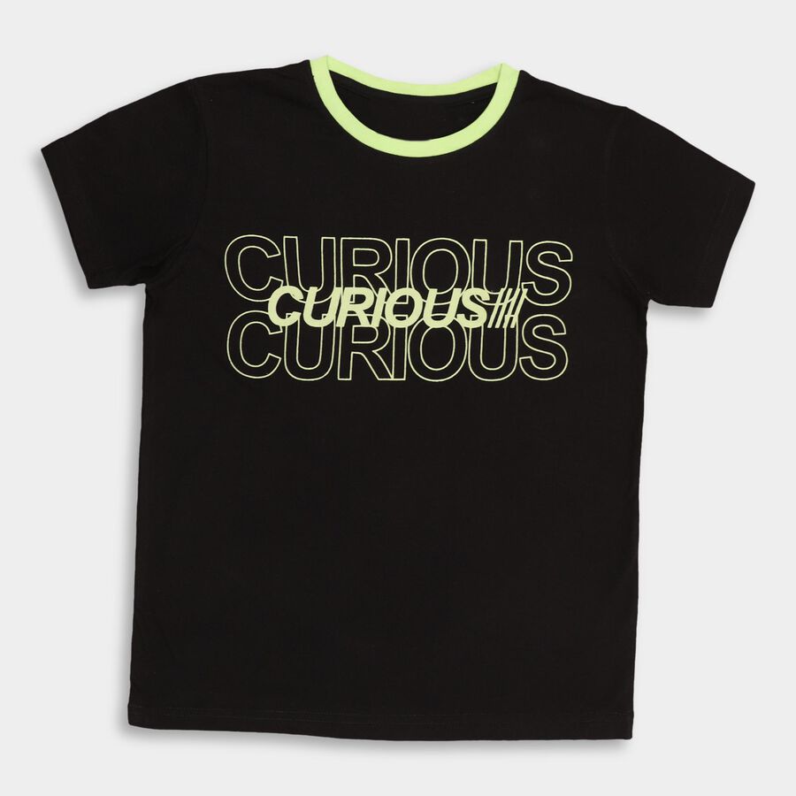 Boys' Half Sleeves T-Shirt , काला, large image number null