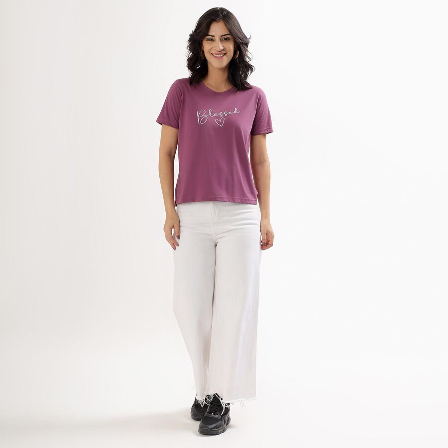 Women's Muted Purple Round Neck T-Shirt, Pink, large image number null