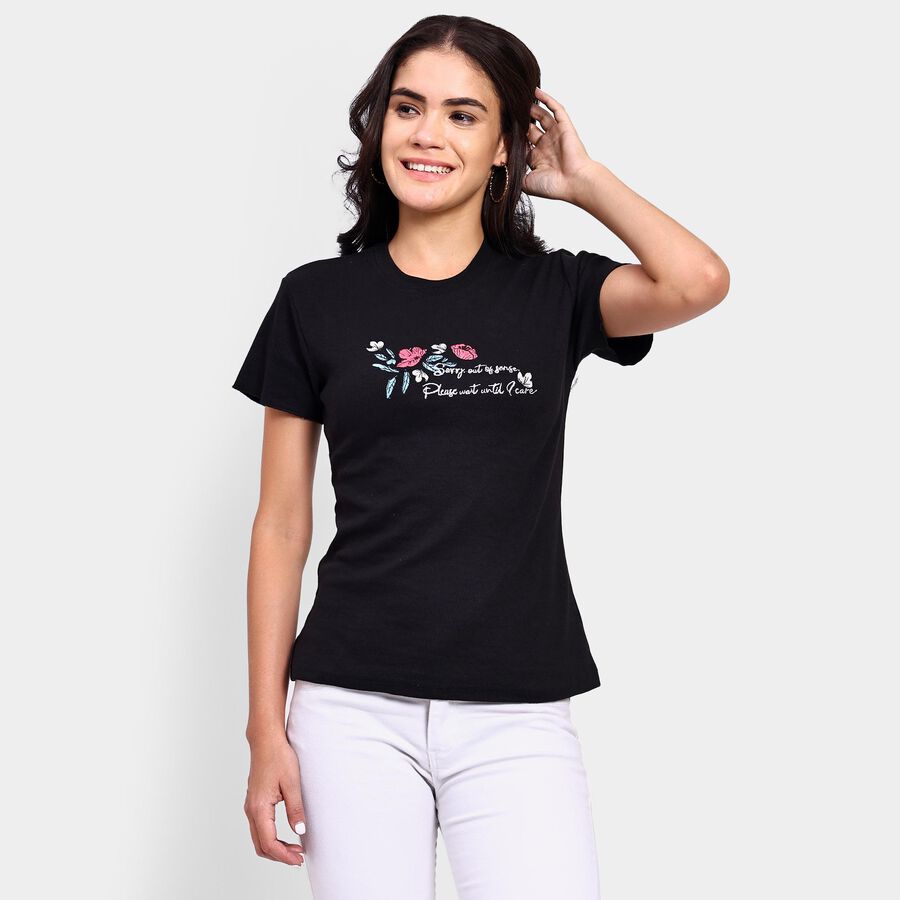 Ladies' Round Neck T-Shirt , Black, large image number null