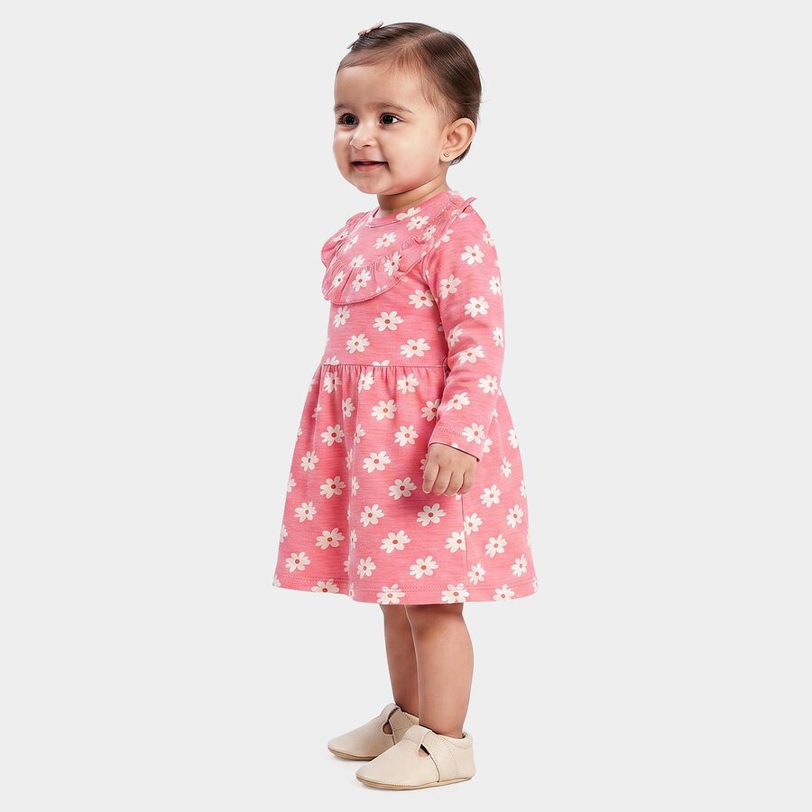 Infants' Pink Floral Printed Fit and Flare Frock, गुलाबी, large