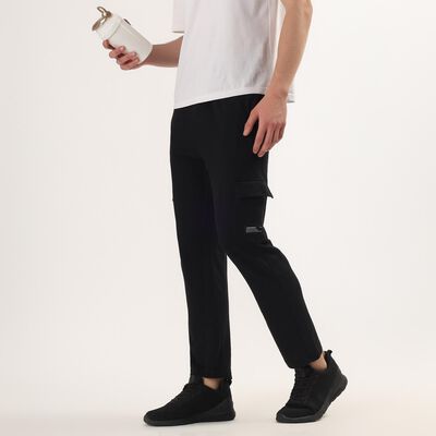 Men's Black Regular Fit Cargo Track Pants