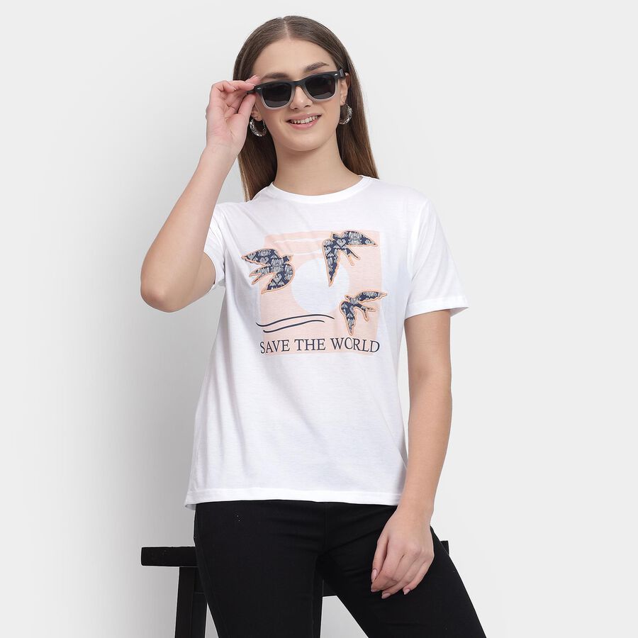 Ladies' Round Neck T-Shirt , सफ़ेद, large image number null
