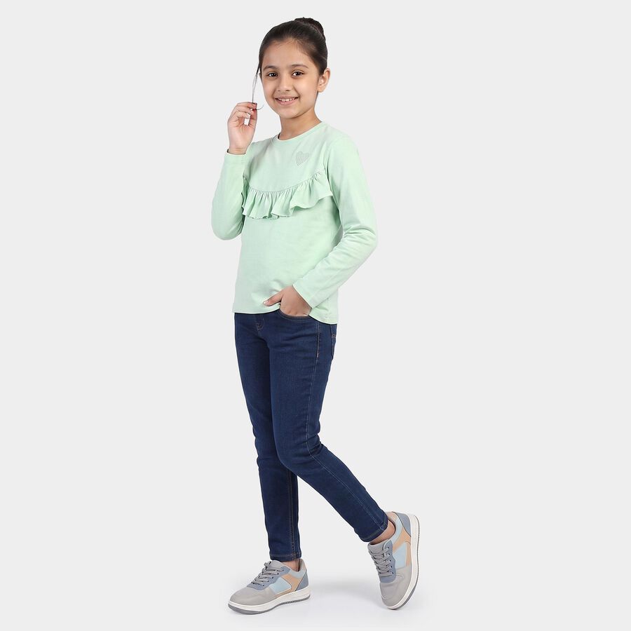 Girls' Mint Green Round Neck Regular Top, हल्का हरा, large