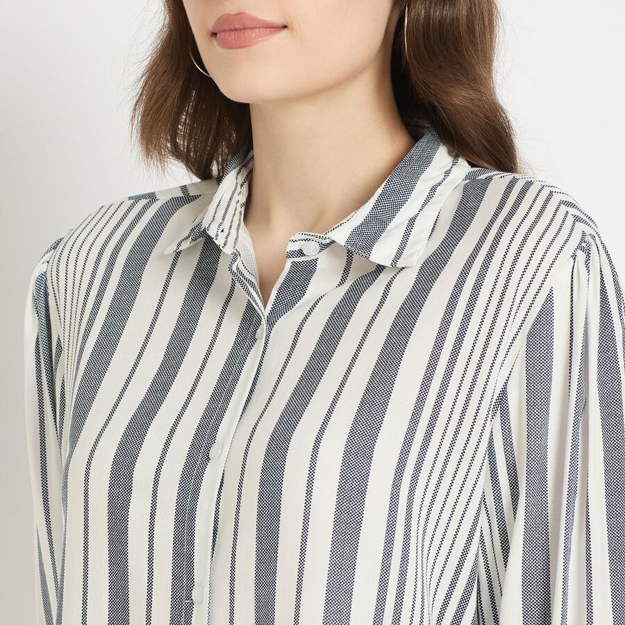 Ladies'  Stripes Shirt, मध्यम नीला, large image number null