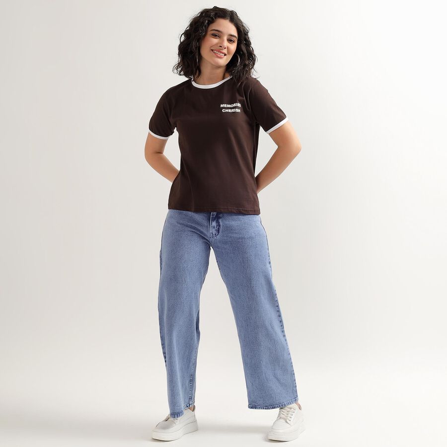 Ladies' 100% Cotton Round Neck T-Shirt , Brown, large
