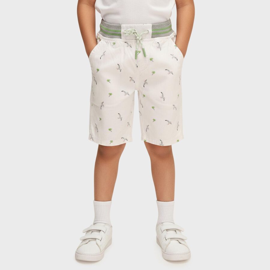 Boys' Off-White Printed Cotton Jamaican Shorts, Off White, large