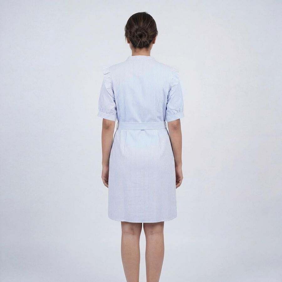 Women's Blue V-Neck Casual Midi Dress, Light Blue, large