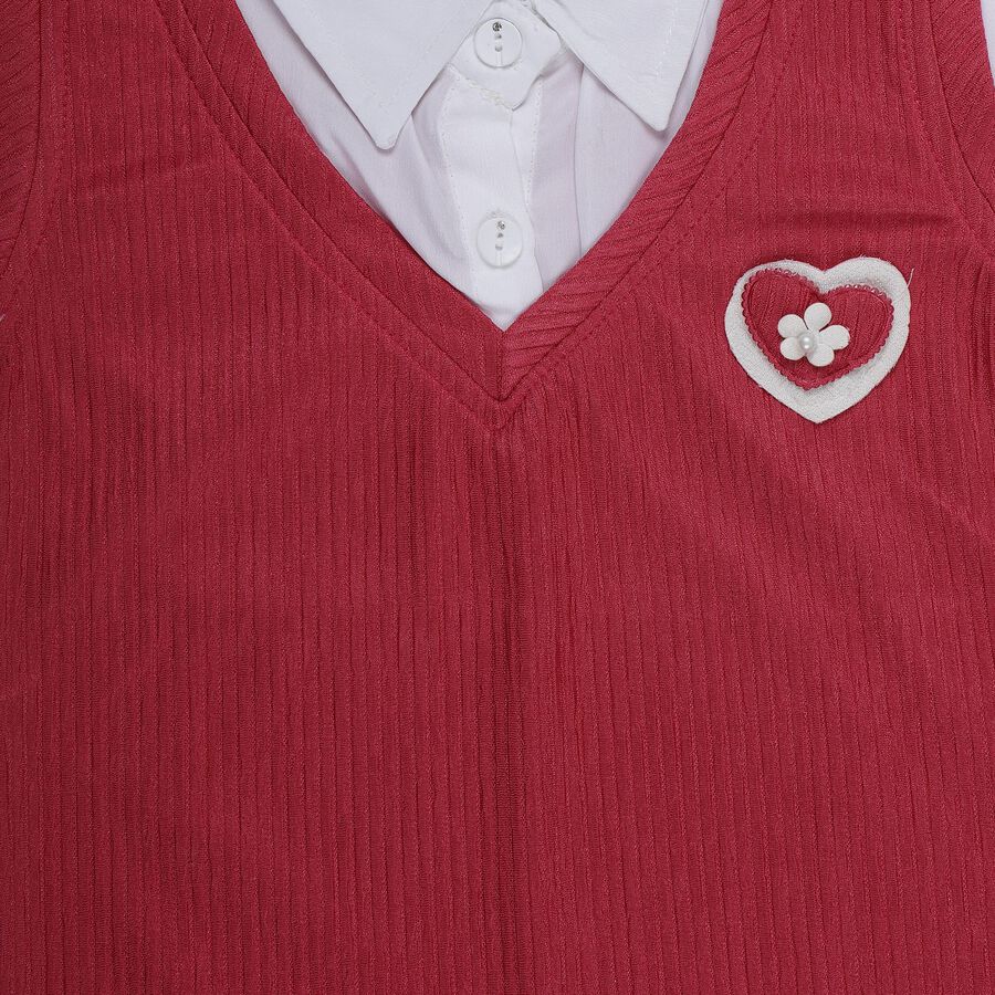 Girls' Pink V-Neck Preppy T-Shirt, Pink, large