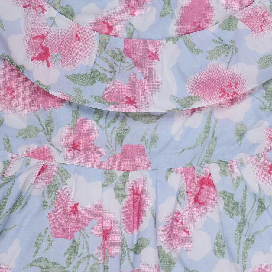 Girls' Light Blue Floral Off-Shoulder Cotton Frock, Light Blue, large