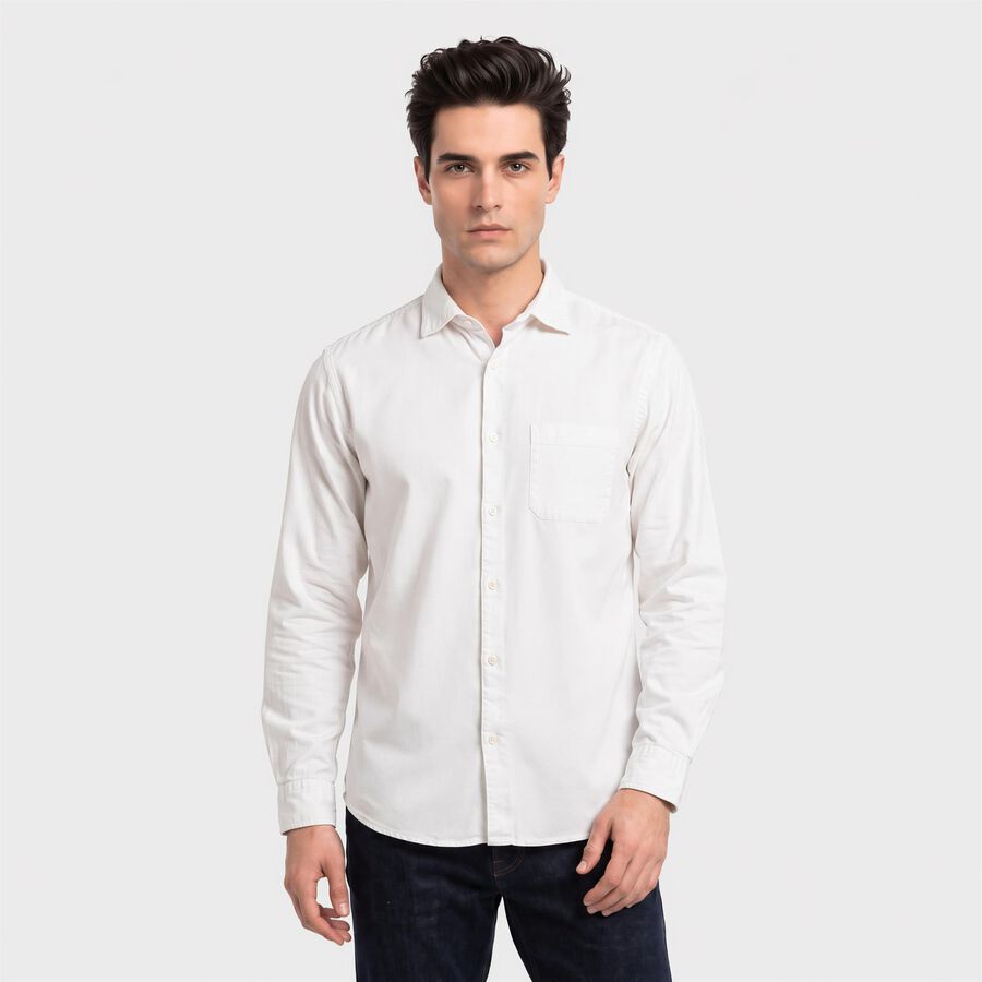 Men's White Cotton Casual Shirt, White, large