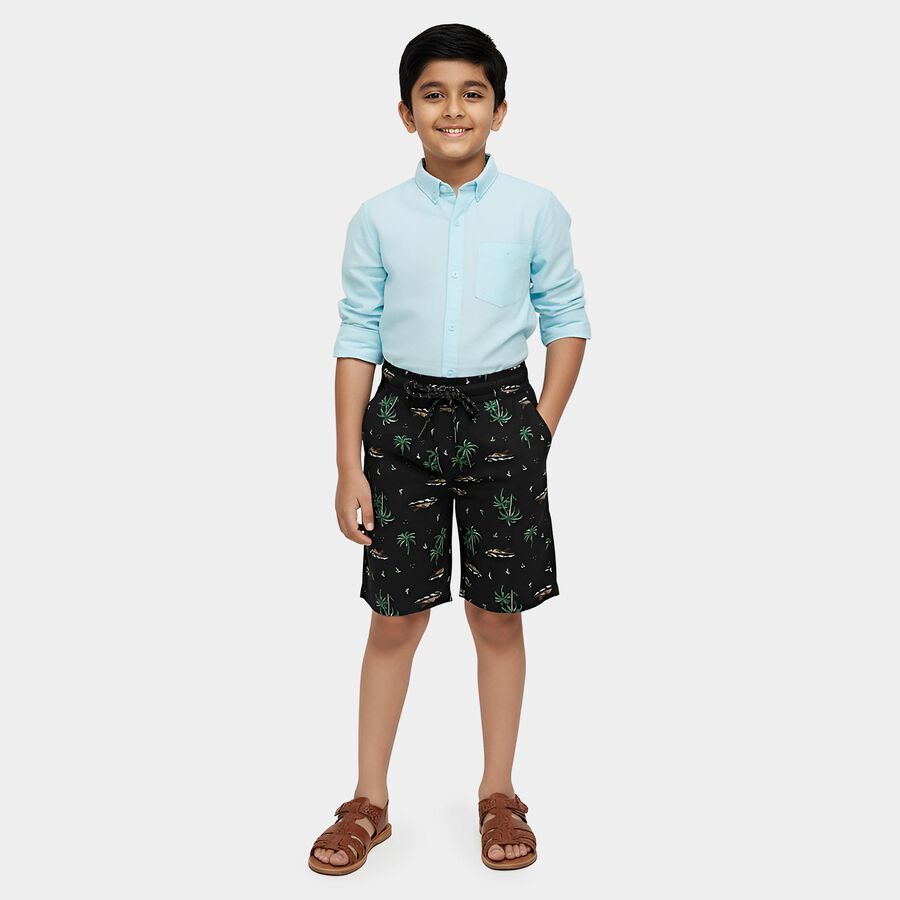 Boys' Black Cotton Regular Fit Bermuda Shorts, काला, large