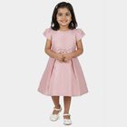 Girls' Pink Embroidered Bow Party Wear Frock, हल्का गुलाबी, small