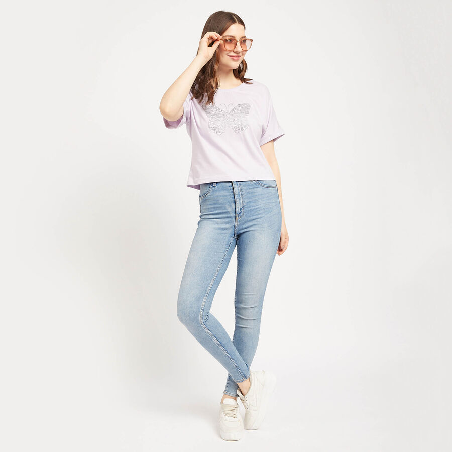 Cotton Round Neck T-Shirt, लाइलेक, large image number null