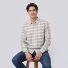 Men's Cream Long Sleeve Checked Regular Fit Casual Shirt, ऑफ व्हाइट, small