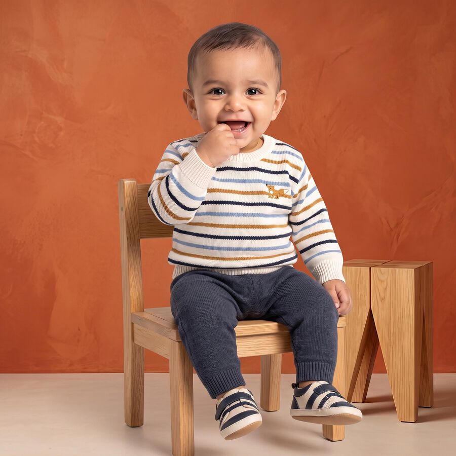 Infants' Off White Crew Neck Striped Pullover, Off White, large