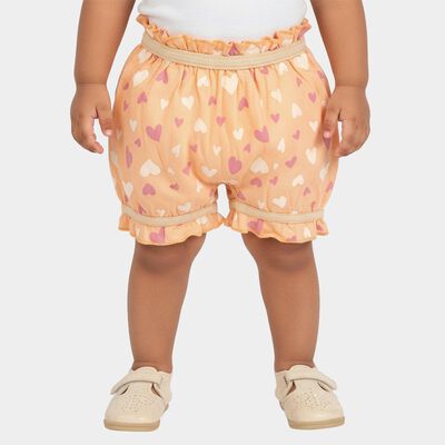 Girls' Peach Regular Fit Heart Print Bloomer