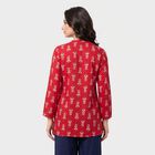 Women's Fuchsia Band Collar Floral Printed A-Line Kurti, रानी (फ्यूशिया), small