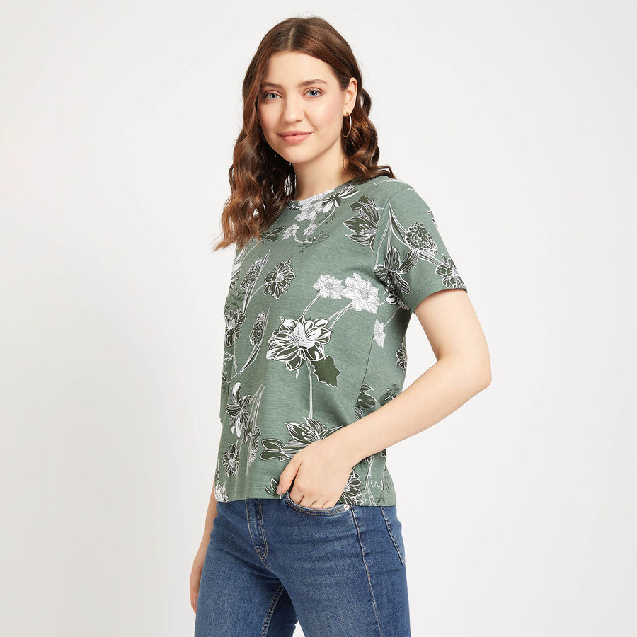 Cotton Round Neck T-Shirt, Light Green, large image number null