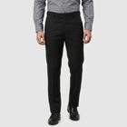 Men's Black Slim Fit Flat-Front Formal Trousers, काला, small
