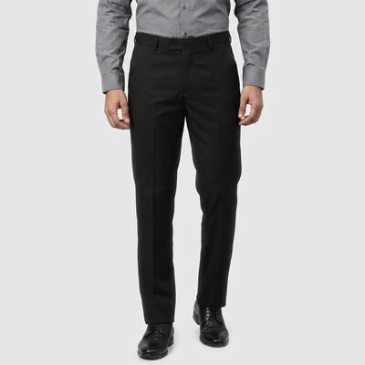 Men's Black Slim Fit Flat-Front Formal Trousers