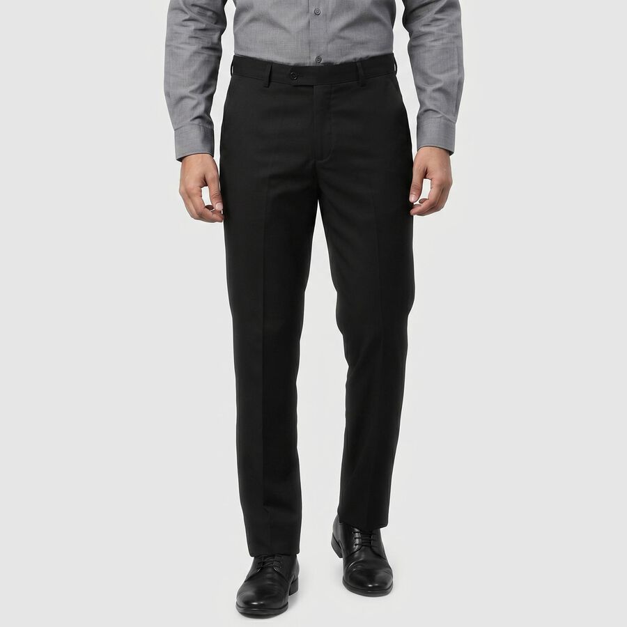 Men's Black Slim Fit Flat-Front Formal Trousers, काला, large