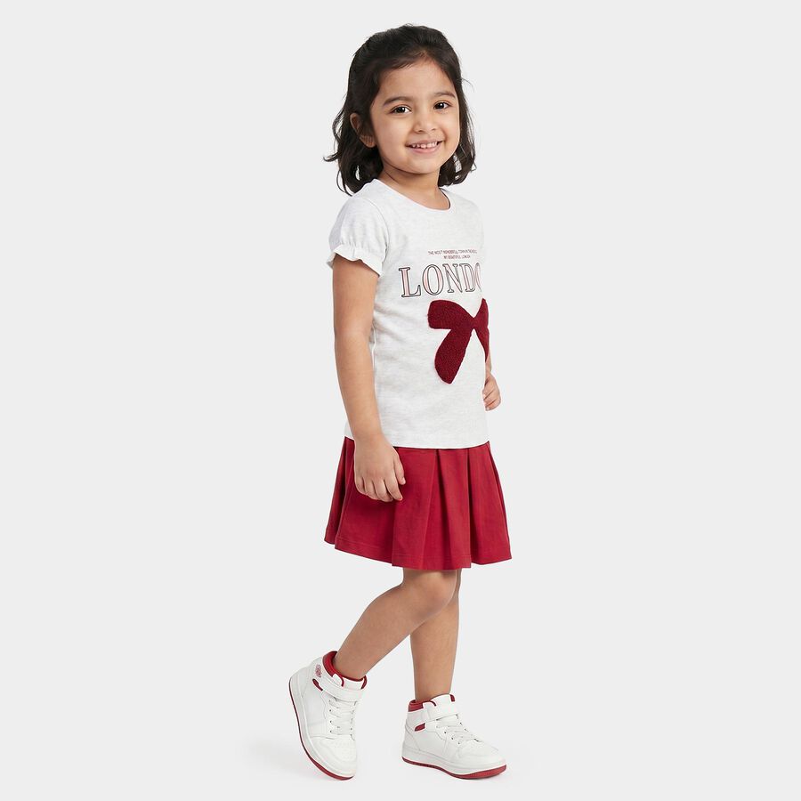 Girls Grey Round Neck Regular T-Shirt, Melange Light Grey, large